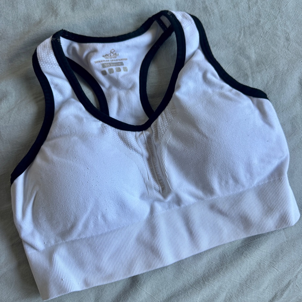 White and Black Trim Seamless Racerback Sports Bra